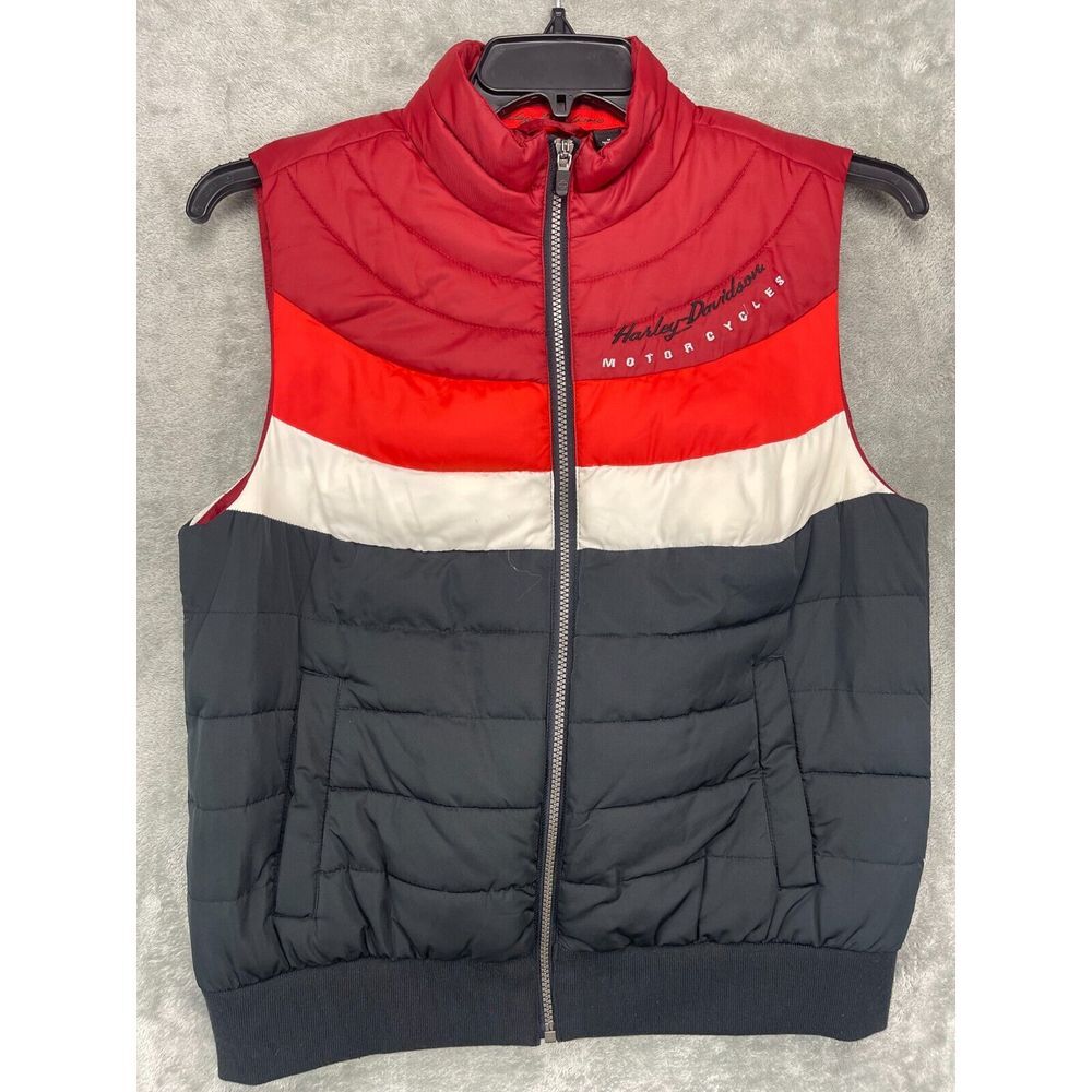 Harley Davidson Women's Striped Puffer Vest Medium Full Zip
